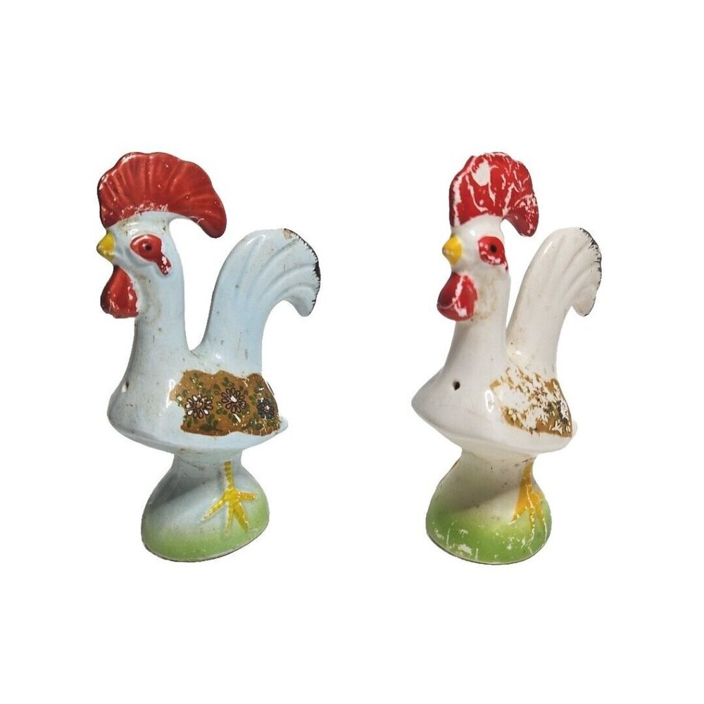 1950's Rooster Lego Collectible Salt Shakers 4.5" Tall 1.5" Wide Unique Colors